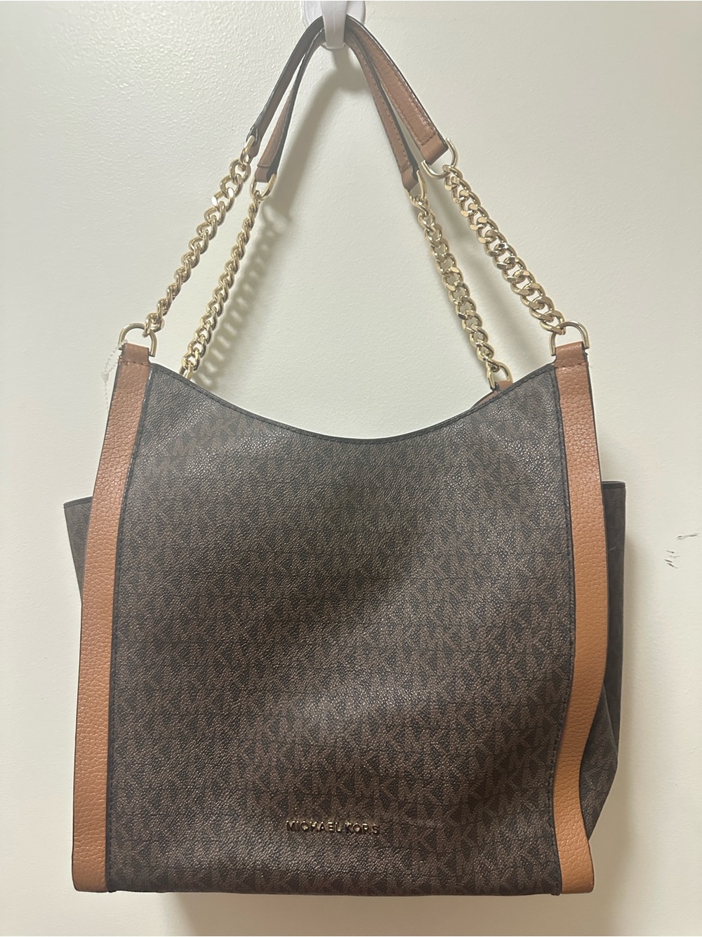 Michael Kors Brown and Tan Logo Chain-Handle Tote